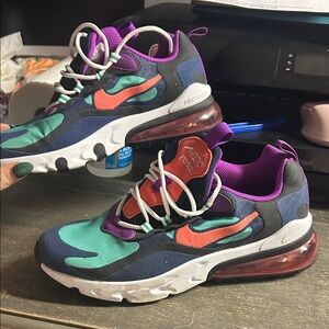 Nike Air Max 270 React in a multi-colorway (Kinetic Green/Blue Ember/White/Coral